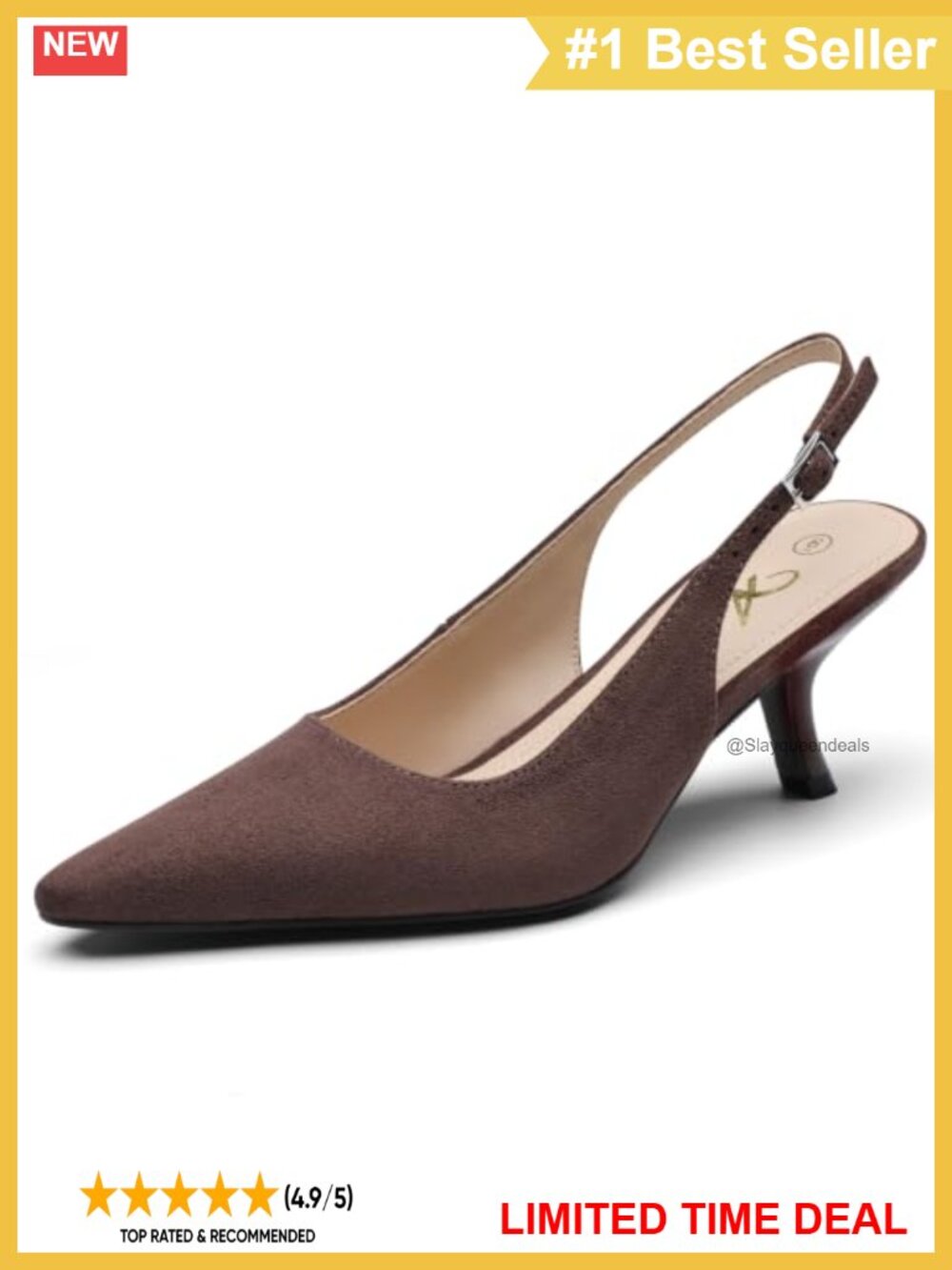 Kitten Heel Slingback Pumps Closed Toe Faux Leather